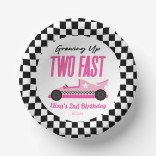 Two Fast Pink Race Car 2nd Birthday Party Paper Plate