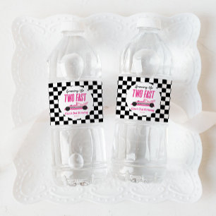 Two Fast Pink Race Car 2nd Birthday Party Water Bottle Label