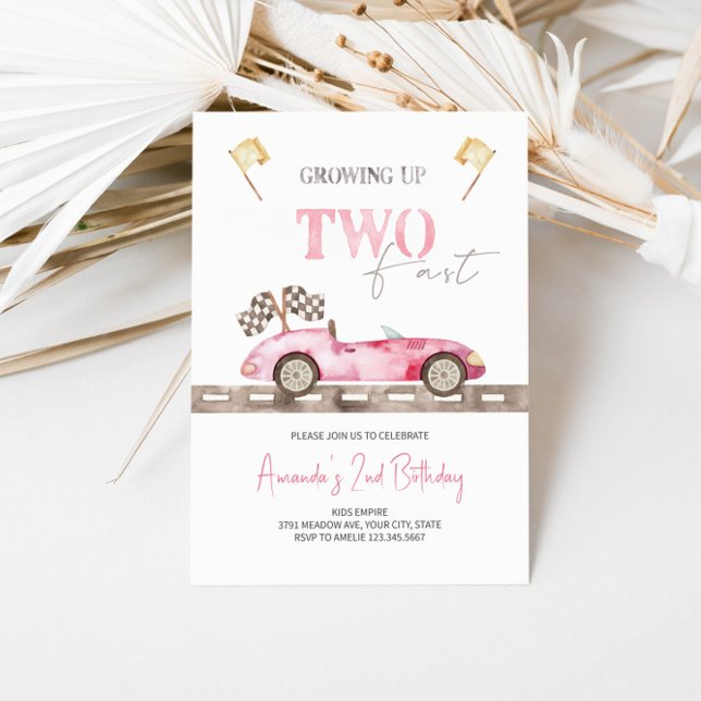 TWO Fast Pink Race Car Birthday Invitation  (Creator Uploaded)