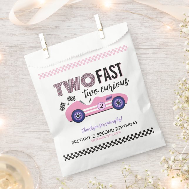 Two Fast Pink Race Car Second Birthday  Favour Bag (Clipped)