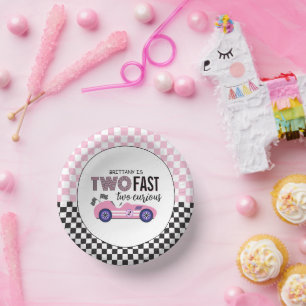 Two Fast Pink Race Car Second Birthday  Paper Plate