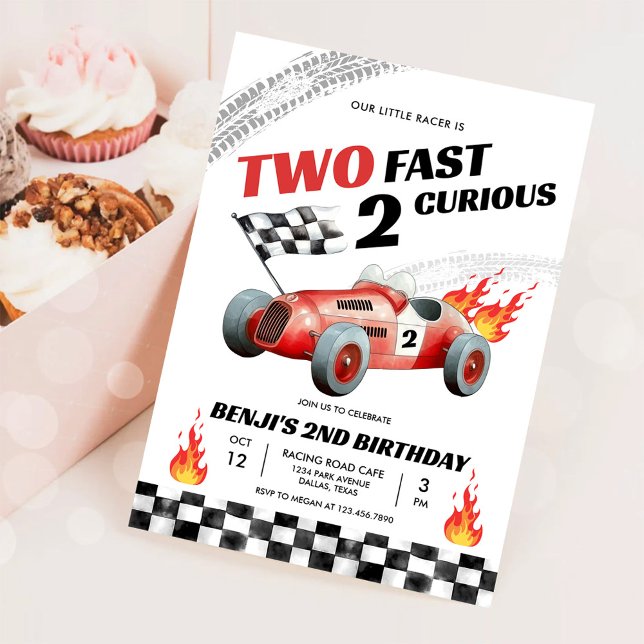 Two Fast Race Car 2nd Birthday 2nd Racing Boy Invitation (Creator Uploaded)