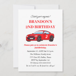 Two Fast Race Car 2nd Birthday Boy Invitation