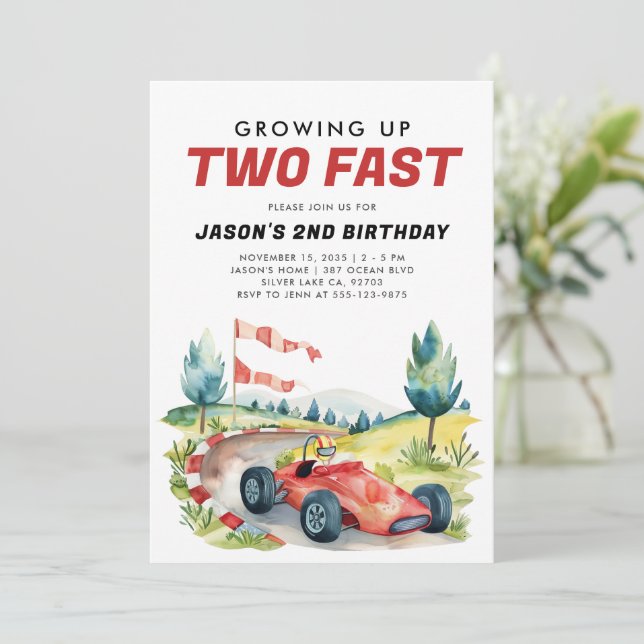 Two Fast Race Car 2nd Birthday Invitation (Standing Front)