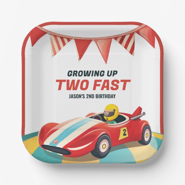 Two Fast Race Car 2nd Birthday Paper Plate (Front)