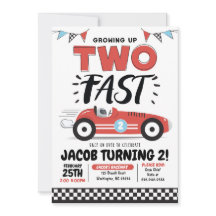 Two Fast Race Car 2nd Birthday Party Invitation