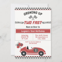 "Two Fast" Race Car 2nd Birthday Party Invitation