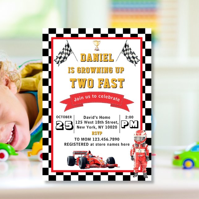 Two Fast Race Car 2nd Birthday Party Invitation (Creator Uploaded)