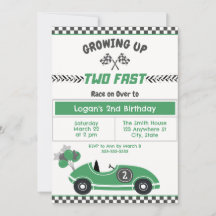 "Two Fast" Race Car 2nd Birthday Party Invitation