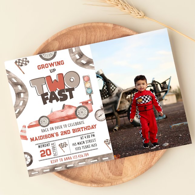 Two Fast Race Car 2nd Birthday Party Photo  Invitation (Creator Uploaded)
