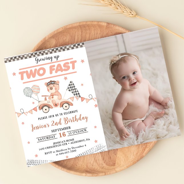 Two Fast Race Car 2nd Birthday Photo Party Invitation (Creator Uploaded)