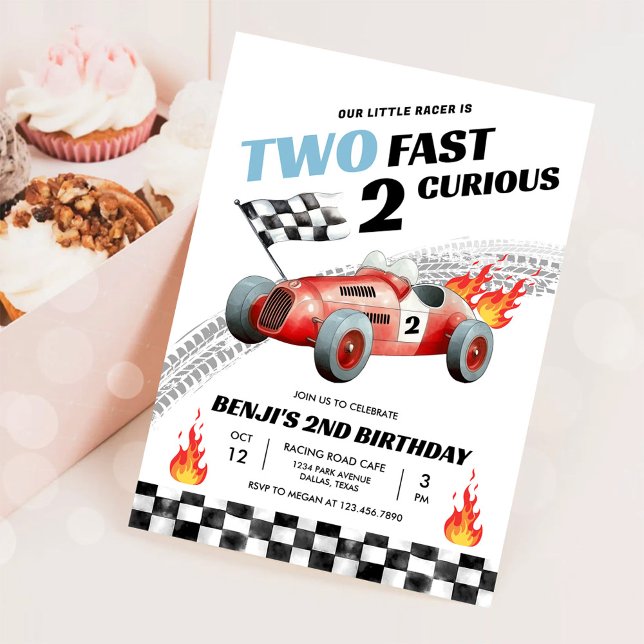 Two Fast Race Car 2nd Birthday Racing Invitation (Creator Uploaded)