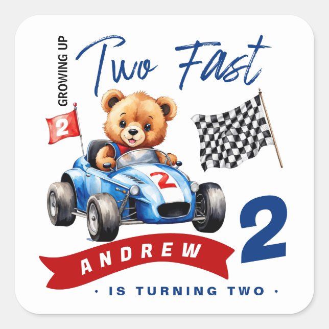 Two Fast Race Car 2nd Birthday  Square Sticker (Front)