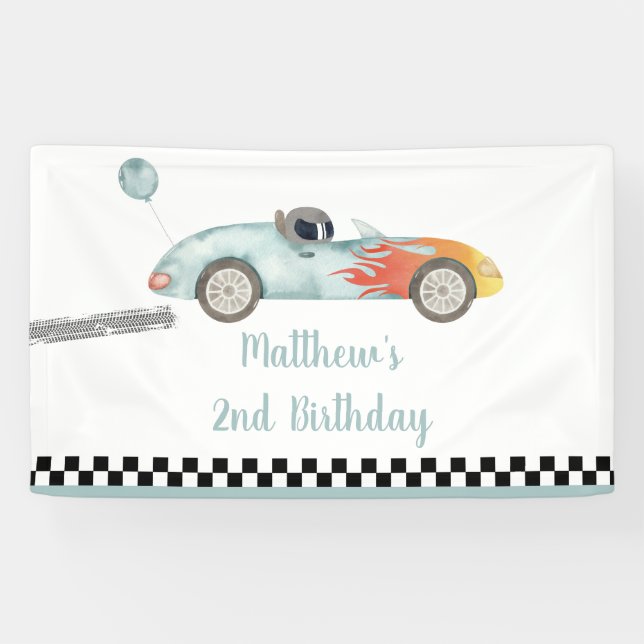Two Fast Race Car Birthday Banner (Horizontal)