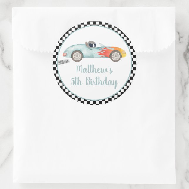 Two Fast Race Car Birthday Classic Round Sticker (Bag)