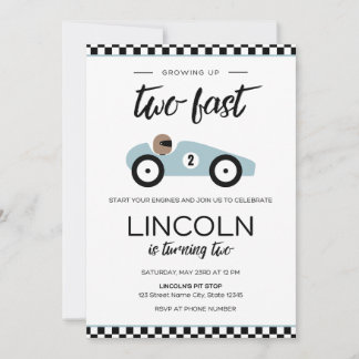 Two Fast Race Car Birthday Invitation
