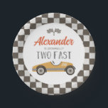 Two Fast Race Car Birthday Paper Plates<br><div class="desc">Growing up Two Fast Race Car 2nd Birthday plate with yellow retro race car.</div>
