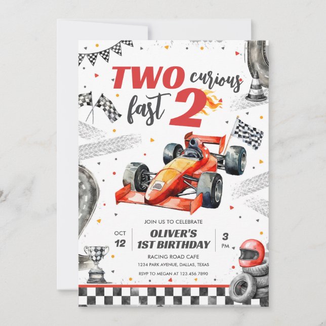 Two Fast Race Car Boy 2nd Birthday Invitation (Front)