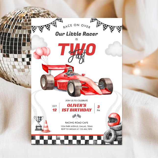 Two Fast Race Car Boy 2nd Birthday Invitation (Creator Uploaded)