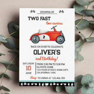 Two Fast Race Car Boy 2nd Birthday Invitation