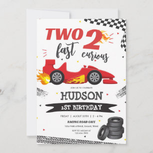 Two Fast Race Car Boy 2nd Birthday Invitation