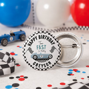 Two Fast Race Car Boy 2nd Birthday Party 3 Cm Round Badge