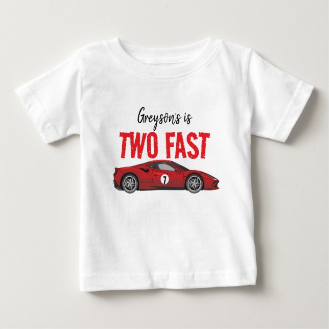 Two Fast Race Car Boy 2nd Birthday Party Baby T-Shirt (Front)