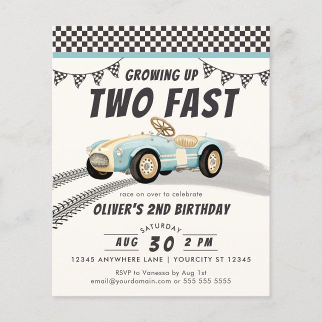 Two Fast Race Car Boy 2nd Birthday Party Budget  (Front)