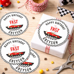 Two Fast Race Car Boy 2nd Birthday Party Classic Round Sticker