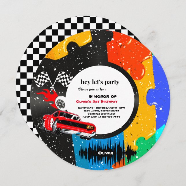 Two Fast Race Car Boy 2nd Birthday Party  Invitati Invitation (Front/Back)