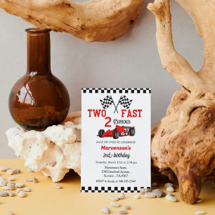 Two fast race car boy 2nd birthday party  invitati invitation