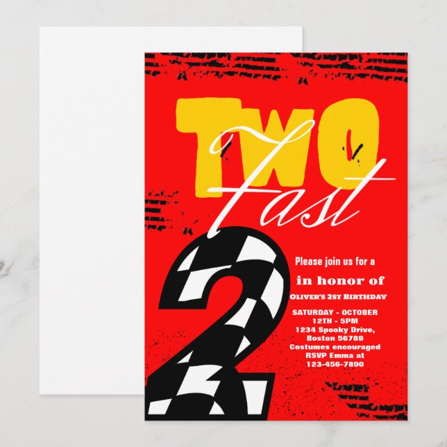 Two Fast Race Car Boy 2nd Birthday Party Invitatio Invitation (Front/Back)