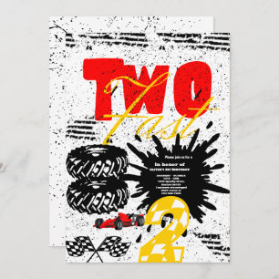 Two Fast Race Car Boy 2nd Birthday Party Invitatio Invitation