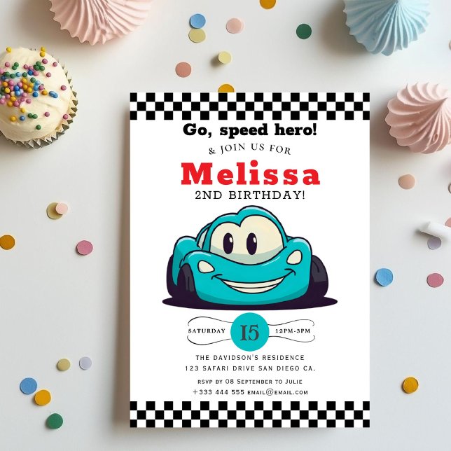 Two Fast Race Car Boy 2nd Birthday Party Invitatio Invitation (Creator Uploaded)
