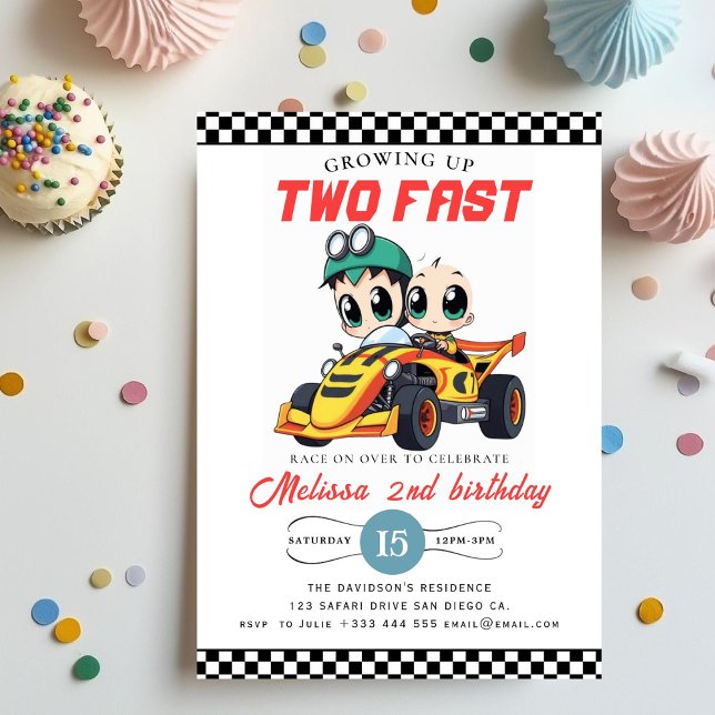 Two Fast Race Car Boy 2nd Birthday Party Invitatio Invitation (Creator Uploaded)