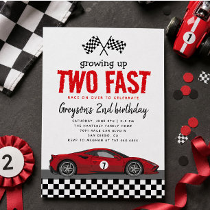 Two Fast Race Car Boy 2nd Birthday Party Invitation
