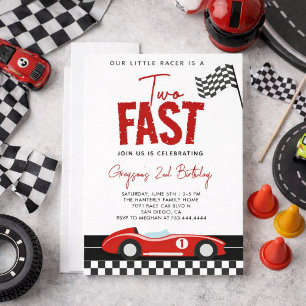Two Fast Race Car Boy 2nd Birthday Party Invitation