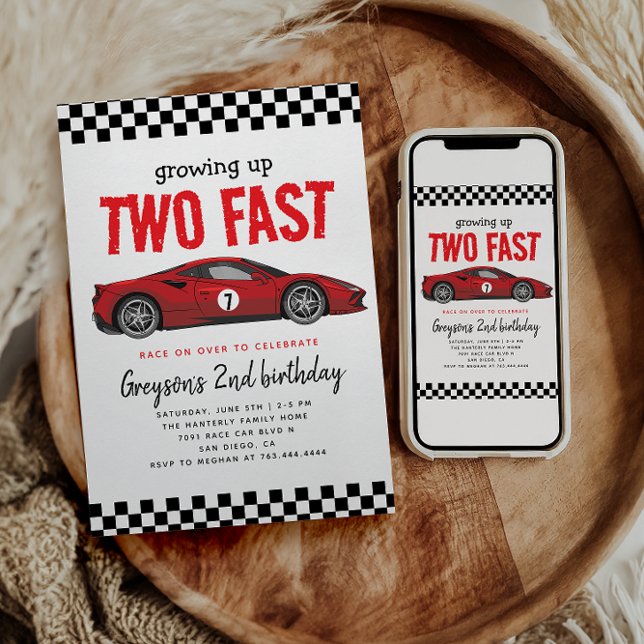 Two Fast Race Car Boy 2nd Birthday Party Invitation (Creator Uploaded)