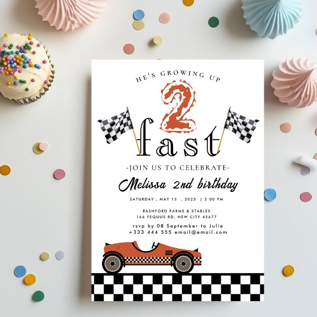 Two Fast Race Car Boy 2nd Birthday Party  Invitation (Creator Uploaded)
