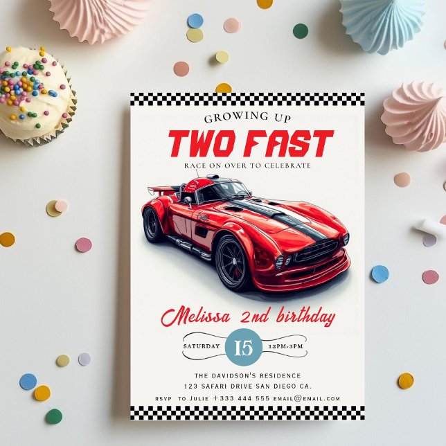 Two Fast Race Car Boy 2nd Birthday Party Invitation (Creator Uploaded)