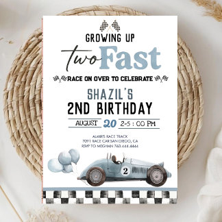 Two Fast Race Car Boy 2nd Birthday Party Invitation
