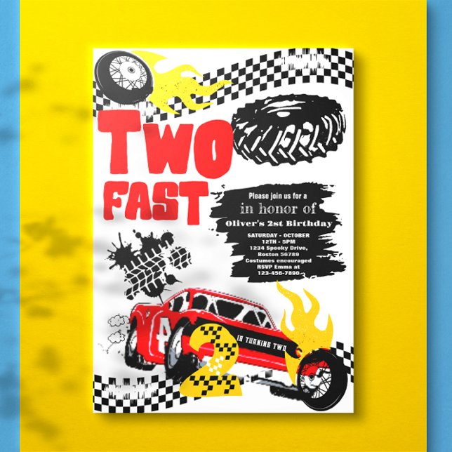 Two Fast Race Car Boy 2nd Birthday Party  Invitation (Creator Uploaded)