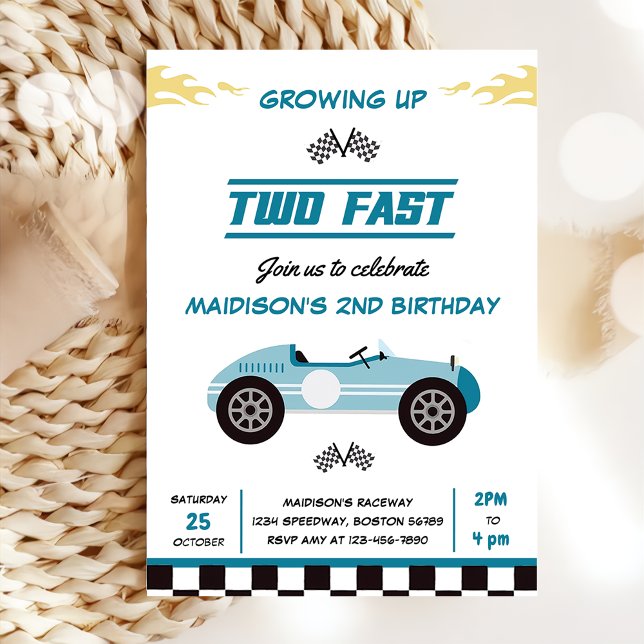Two Fast Race Car Boy 2nd Birthday Party  Invitation (Creator Uploaded)
