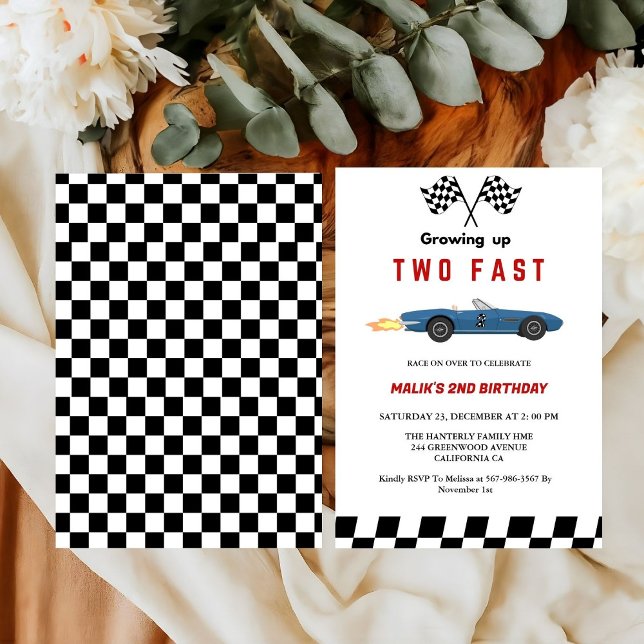 Two Fast Race Car Boy 2nd Birthday Party  Invitation (Creator Uploaded)