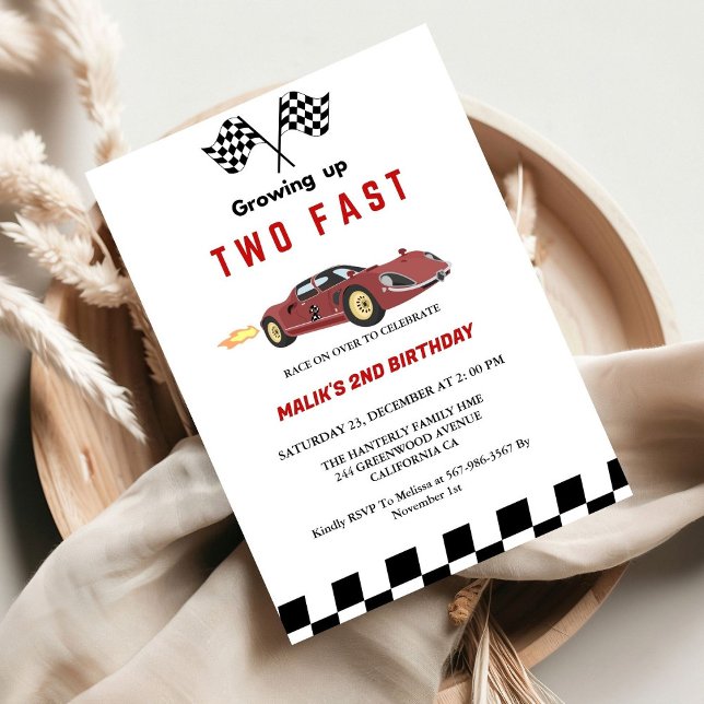 Two Fast Race Car Boy 2nd Birthday Party  Invitation (Creator Uploaded)
