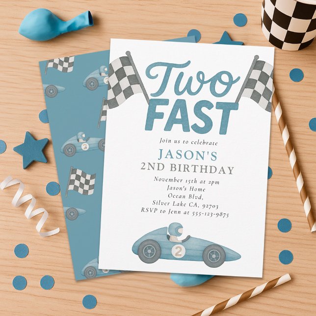 Two Fast Race Car Boy 2nd Birthday Party Invitation (Creator Uploaded)
