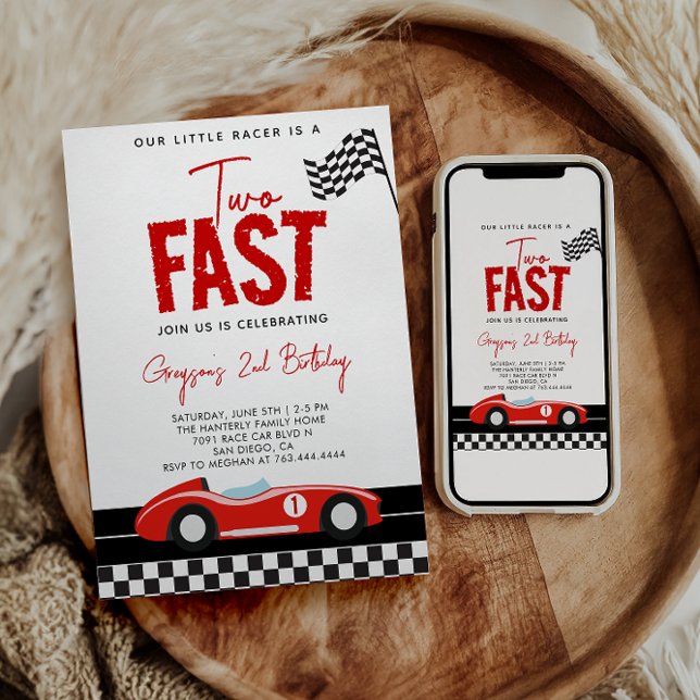 Two Fast Race Car Boy 2nd Birthday Party Invitation (Creator Uploaded)
