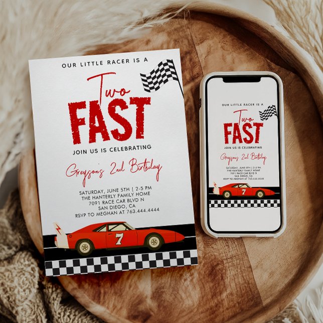 Two Fast Race Car Boy 2nd Birthday Party Invitation (Creator Uploaded)