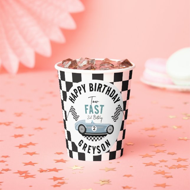 Two Fast Race Car Boy 2nd Birthday Party Paper Cups (Insitu)