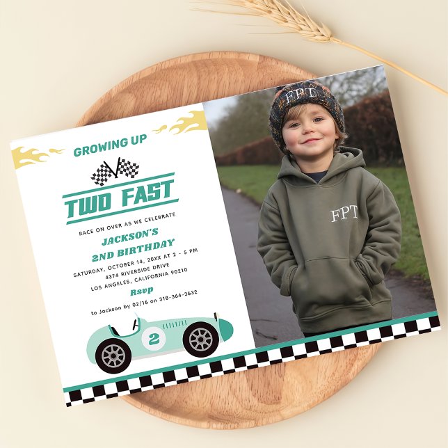 Two Fast Race Car Boy 2nd Birthday Party Photo  Invitation (Creator Uploaded)